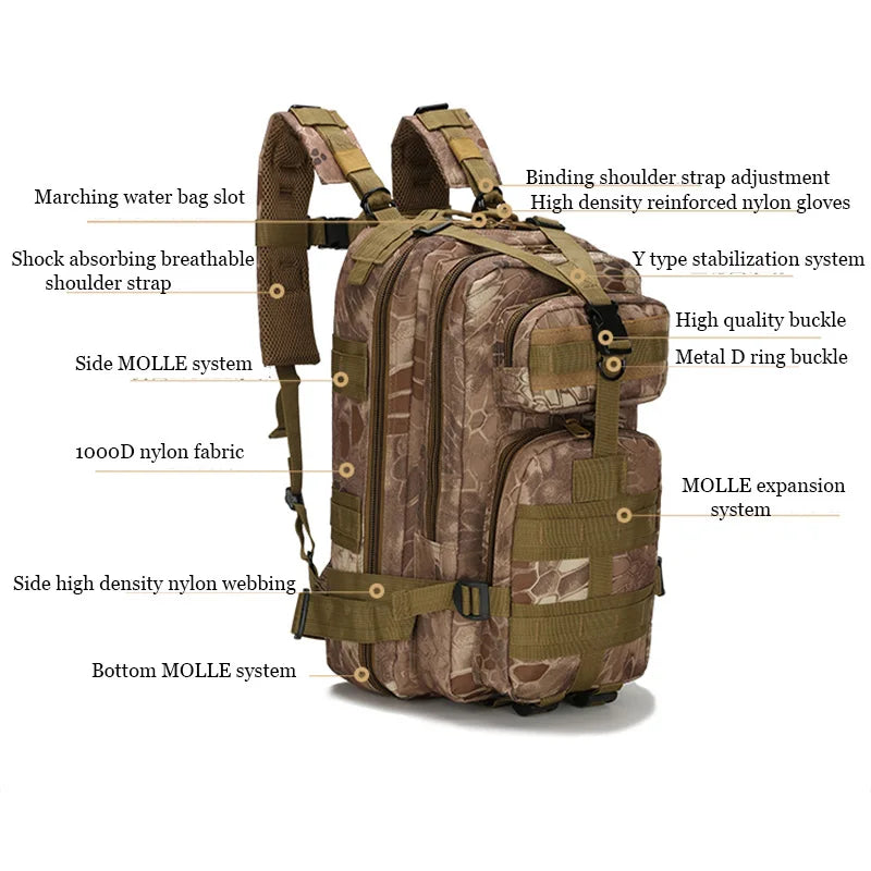 30L Military Tactical Backpack Large Camping Backpacks Trekking Fishing Hunting Waterproof Bags Men Army Rucksacks