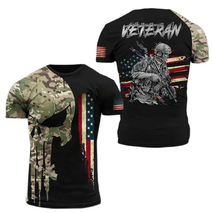 ARMY-VETERAN 3D Print Men's T-shirts Amercian Soldier Casual Round Neck Loose Short Sleeve Camouflage Commando Men Clothing 6XL