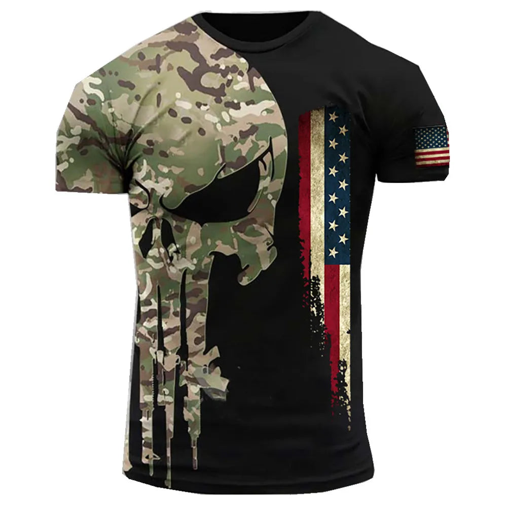 ARMY-VETERAN 3D Print Men's T-shirts Amercian Soldier Casual Round Neck Loose Short Sleeve Camouflage Commando Men Clothing 6XL